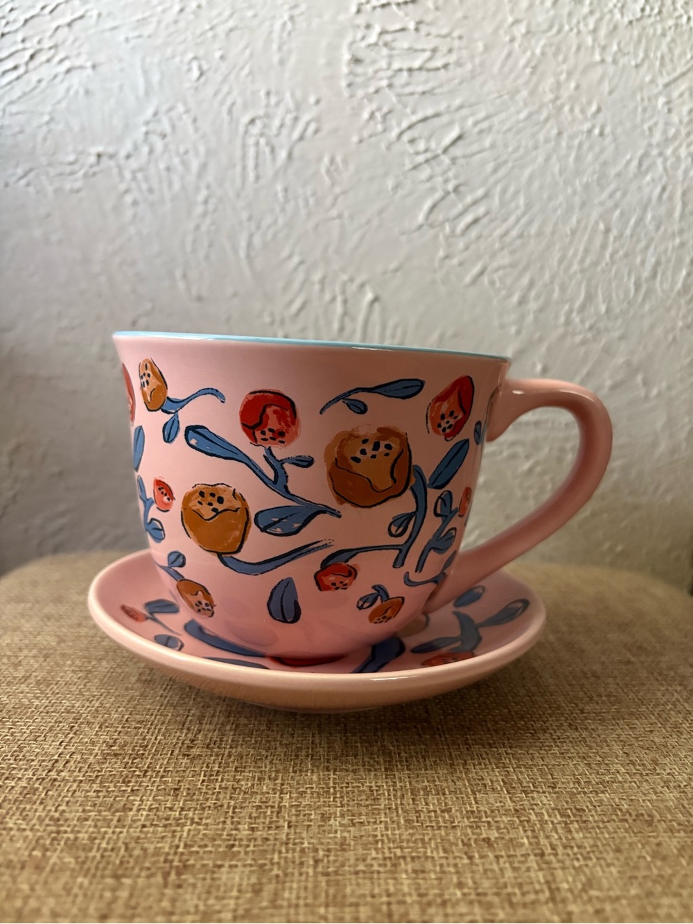 Pink Floral Ceramic Teacup and Saucer